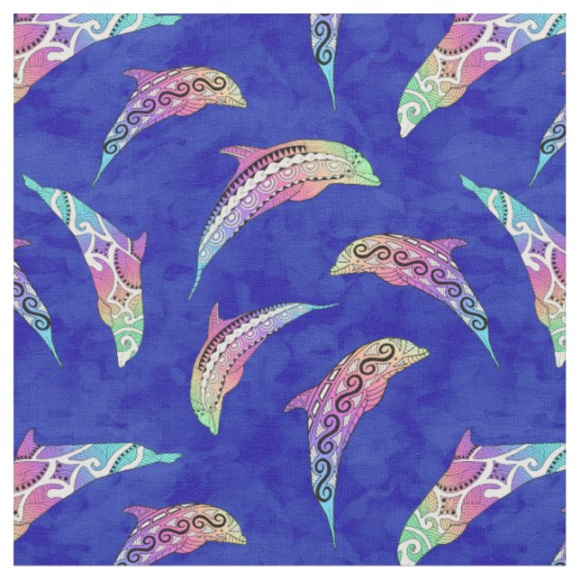 Tie Dye Marine Animals Dolphins Marlins Fabric (Close Up)