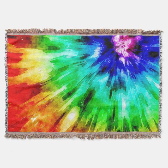Tie Dye Meets Watercolor Throw Blanket (Front)