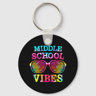Tie Dye Middle School Vibes Teacher Student Back T Keychain