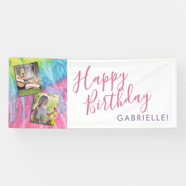 Tie Dye Modern Hippie Photo Birthday Banner (Horizontal)