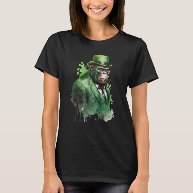 Tie Dye Monkey Tuxedo Leprechaun Hat St Patrick's  T-Shirt (Front)