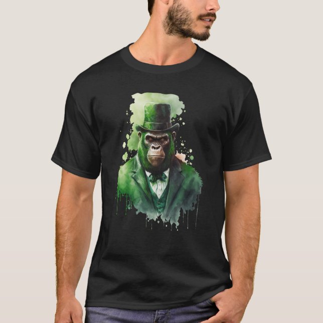 Tie Dye Monkey Tuxedo Leprechaun Hat St Patrick's  T-Shirt (Front)