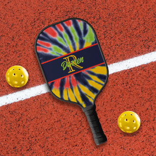Tie Dye Monogram Black Red Yellow Pickleball Paddle