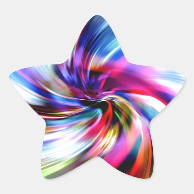 Tie Dye Multicolor Rainbow Electronic Swirls Star Sticker (Front)