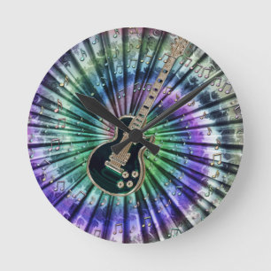 Tie-Dye Music Musicians Electric Guitar Clock