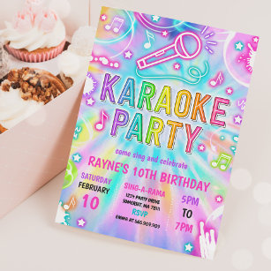 Tie Dye Neon Karaoke Singing Music Birthday Party Invitation