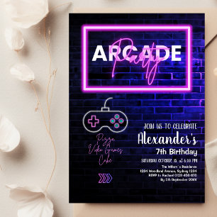 Tie Dye Neon Retro Arcade Gaming Birthday Party  Invitation
