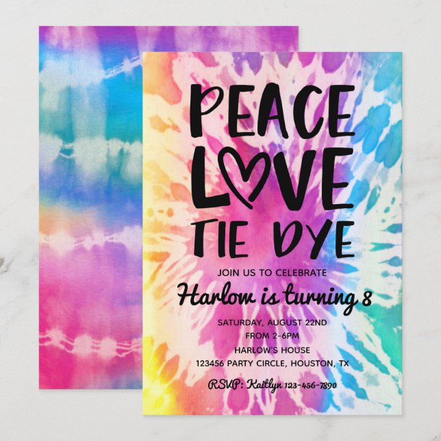 Tie Dye Party Invitation | Tie Dye Birthday (Front/Back)
