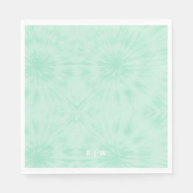 Tie Dye | Pastel Mint Green Monogram Napkin (Front)