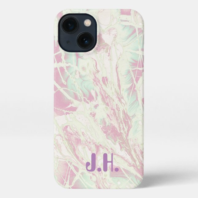 Tie Dye | Pastel Pink Mint Green Monogram iPhone Case (Back)