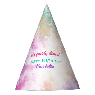 Tie Dye Pastel Pink Orange Teal Purple Birthday Party Hat