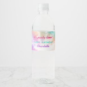 Tie Dye Pastel Pink Orange Teal Purple Birthday Water Bottle Label