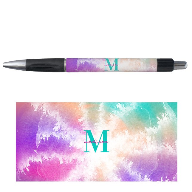 Tie Dye Pastel Pink Orange Teal Purple Monogram Pen (Tie Dye Pastel Pink Orange Teal Purple Monogram Pen)