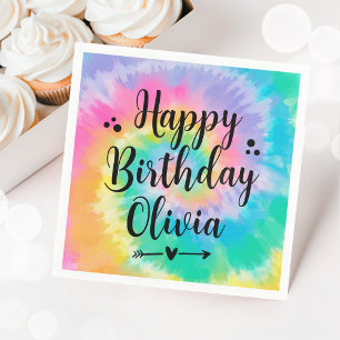 Tie Dye Pastel Rainbow Birthday Girl Napkin
