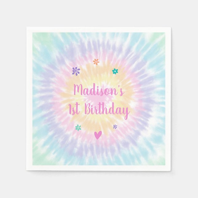 Tie Dye Pastel Rainbow Boho Hippie Birthday Napkin (Front)