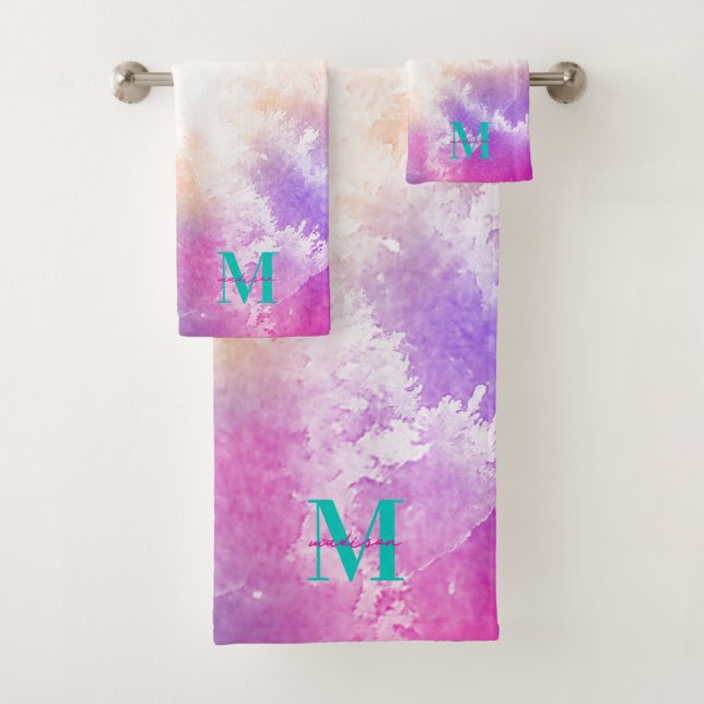 Tie Dye Pastel Rose Orange Turquoise Violet Monogr (En situation)