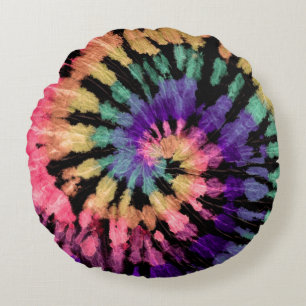 Tie dye pattern. Hand drawn rainbow shibori. Ink t Round Pillow