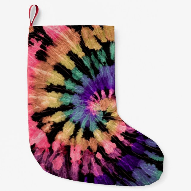 Tie dye pattern. Hand drawn rainbow shibori. Ink t Small Christmas Stocking (Front)