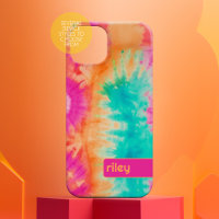 Tie Dye Pattern Hot Pink Orange Teal - custom name