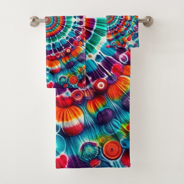 Tie Dye Pattern Multi colour Bath Towel Set (Insitu)