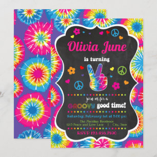 Tie Dye Peace 2nd Birthday Invitation