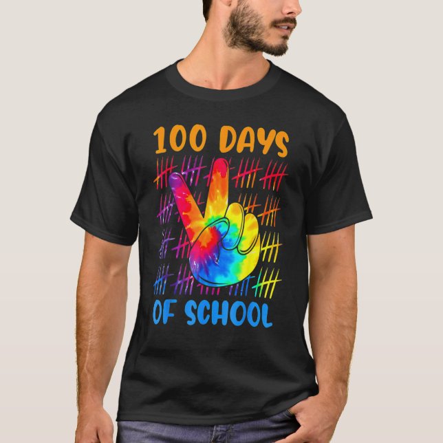 Tie dye peace hand sign 100 days of school 100th d T-Shirt (Front)