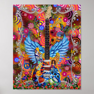 Tie dye, peace, love, guitars Janis Tribute Poster