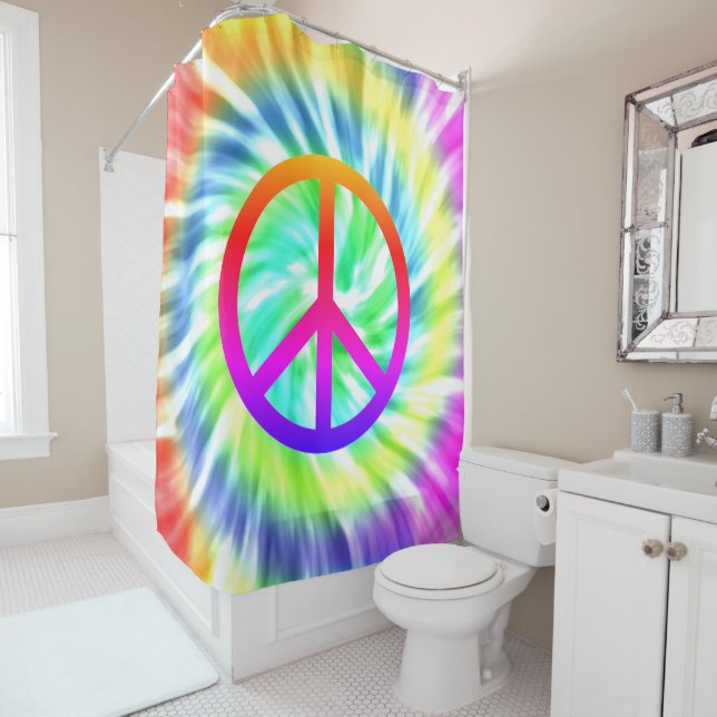 Tie Dye Peace Sign Design Shower Curtain (In Situ)