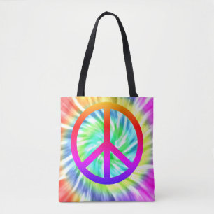 Tie Dye Peace Sign Design Tote Bag