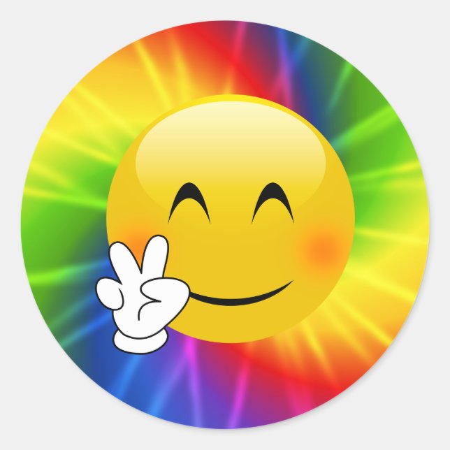 Tie-Dye Peace Sign Emoji Classic Round Sticker (Front)