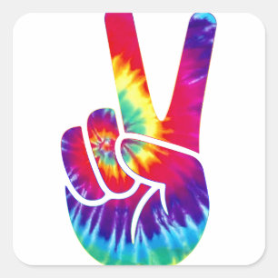 Tie Dye Peace Sign Hand Symbol Square Sticker