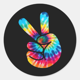 Tie Dye Peace Sign Hand V Hand Sign 60s 70s Hippie Classic Round Sticker