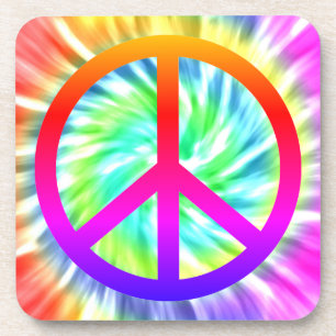 Tie Dye Peace Sign Hard Plastic Drink Coaster