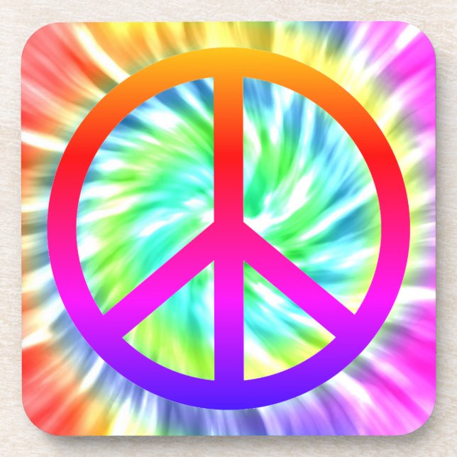 Tie Dye Peace Sign Hard Plastic Drink Coaster (Front)