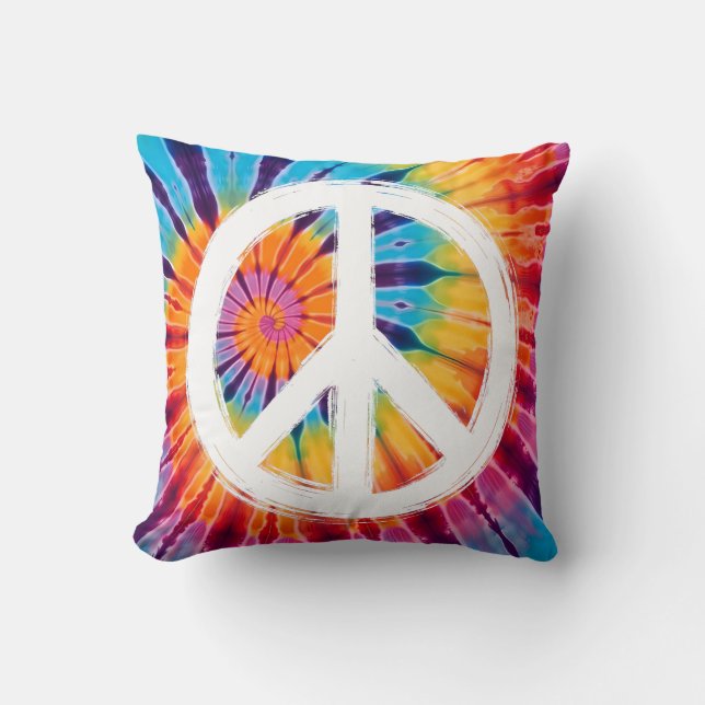 Tie-Dye Peace Sign  Throw Pillow (Front)