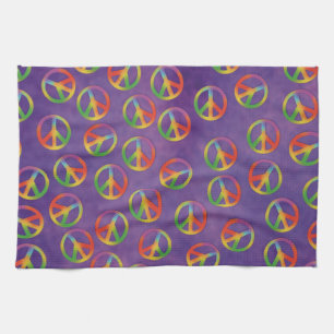 Tie Dye Peace Signs On Purple Kitchen Towel