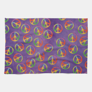 Tie Dye Peace Signs On Purple Kitchen Towel