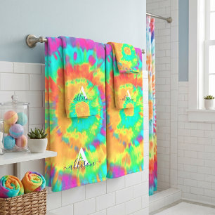 Tie dye personalized bath towel set
