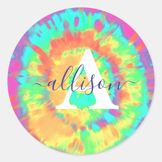 Tie dye personalized  classic round sticker (Front)