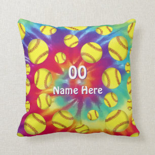 Tie Dye Personalized Softball Gifts for Christmas Throw Pillow