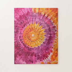 Tie-Dye Pink and Orange Swirl Jigsaw Puzzle