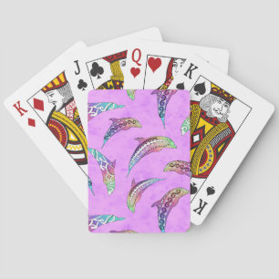 Tie Dye Pink Marine Animals Dolphins Marlins Playing Cards