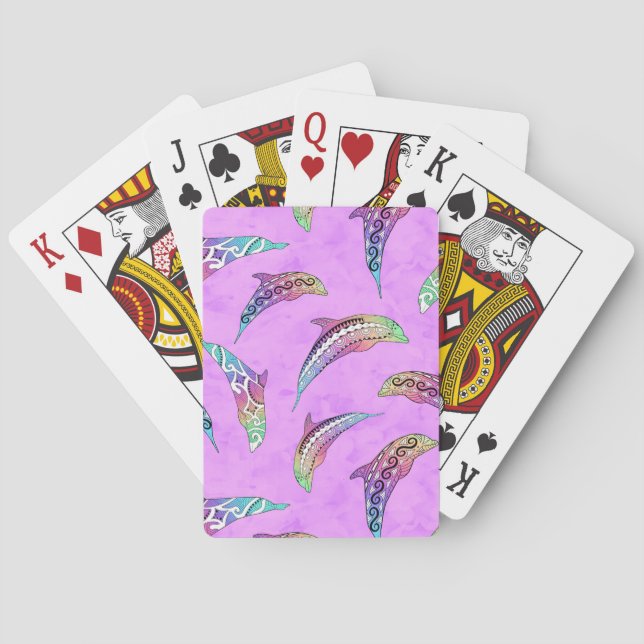 Tie Dye Pink Marine Animals Dolphins Marlins Playing Cards (Back)