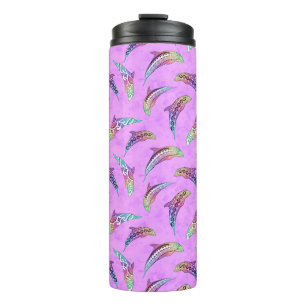 Tie Dye Pink Marine Animals Dolphins Marlins Thermal Tumbler