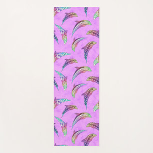 Tie Dye Pink Marine Animals Dolphins Marlins Yoga Mat