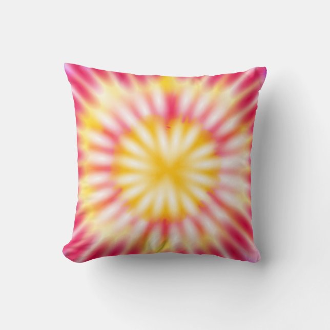 Tie Dye Pink Yellow White Throw Pillow (Front)