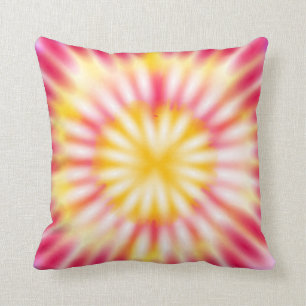 Tie Dye Pink Yellow White Throw Pillow