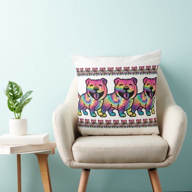 Tie Dye Pitbull Throw Pillow (Chair)