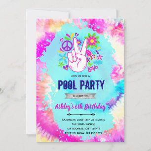 Tie dye pool birthday invitation