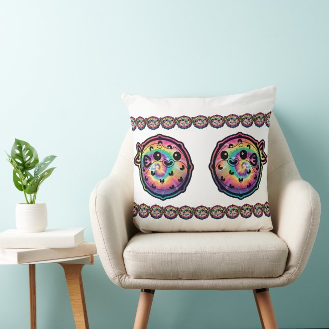 Tie Dye Puffer Fish Throw Pillow (Chair)